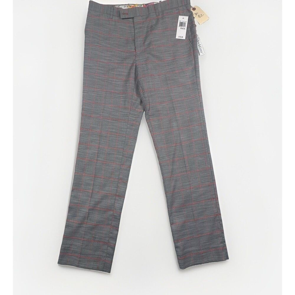 Paisley & Gray Downing Slim Fit Windowpane Dress Pants Gray Peach 30x32 5286P